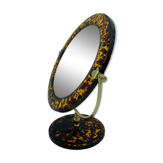 Vintage toilet mirror in lucite 2-sided turtle scale