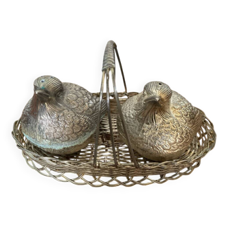 Vintage chrome plated metal bird shape salt & pepper dinner set