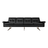 Vintage Danish Svend Skipper 4 person sofa in black leather and chrome