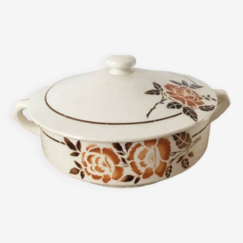 Old earthenware tureen stamped St Amand, floral pattern