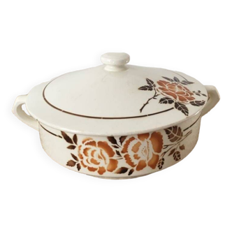 Old earthenware tureen stamped St Amand, floral pattern