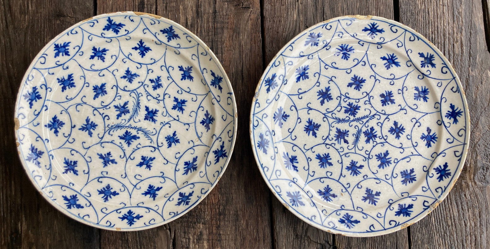 Lot de 7 assiettes faience XVIIIe - camaieu bleu