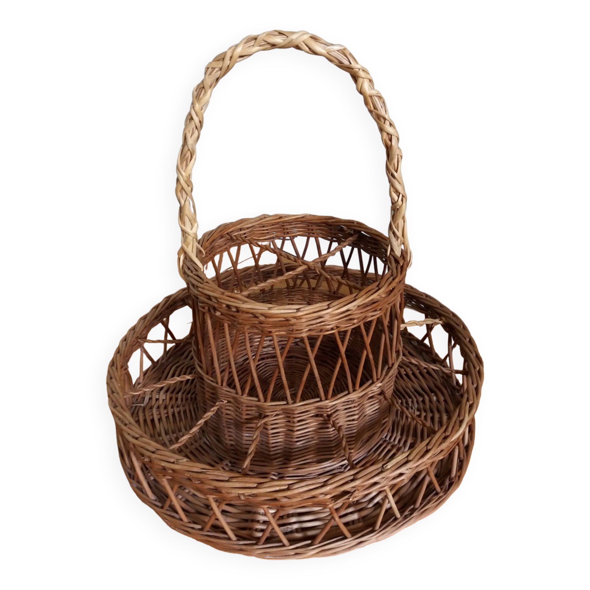 Rattan wicker glass and bottle holder basket