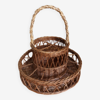 Rattan wicker glass and bottle holder basket