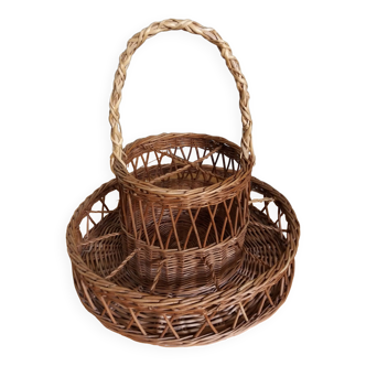 Rattan wicker glass and bottle holder basket