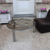 Round coffee table chrome and smoked glass 1970