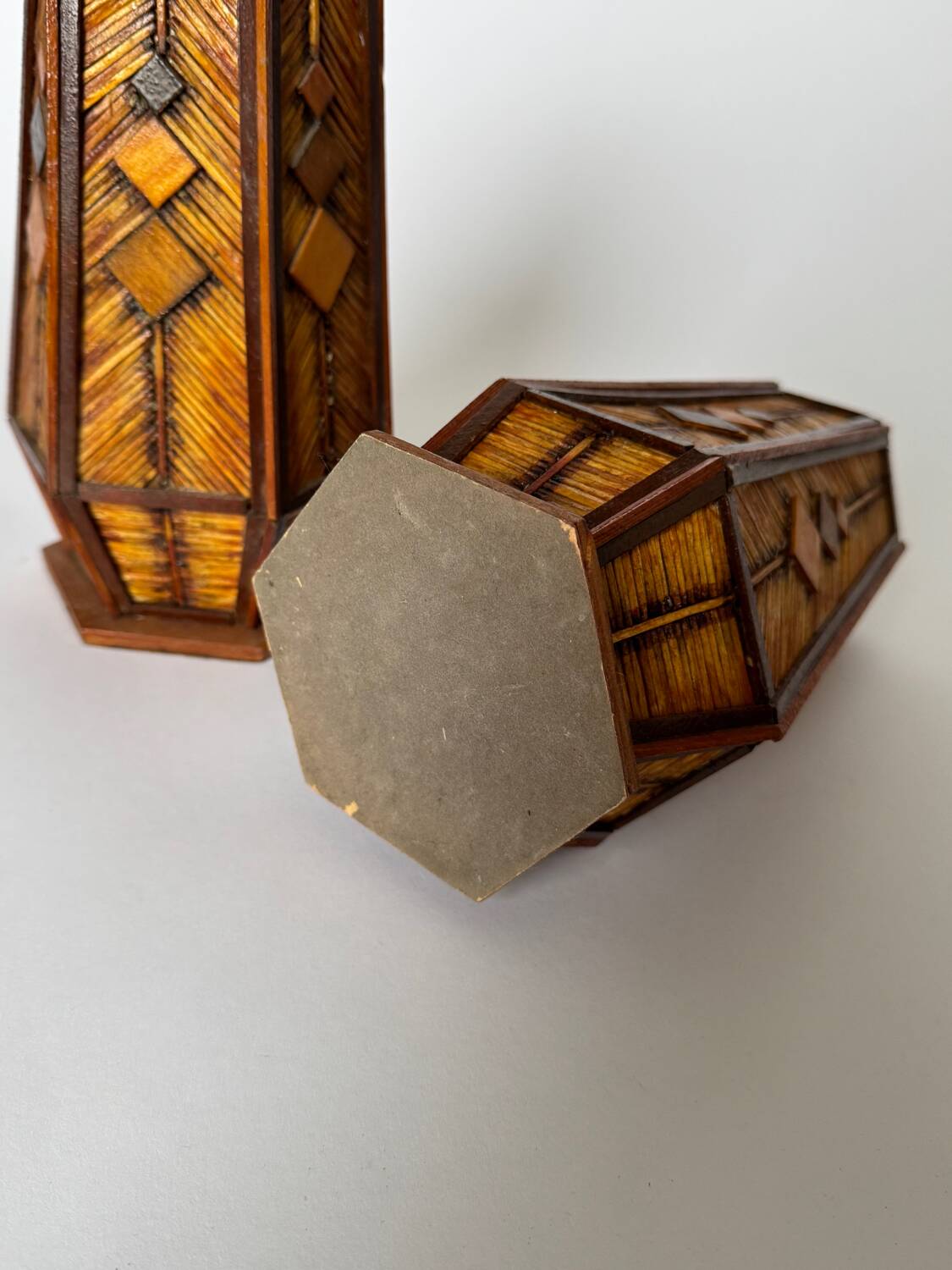 Vintage Mid Century Modern Handmade Tramp Art Matchstick & Geometric W