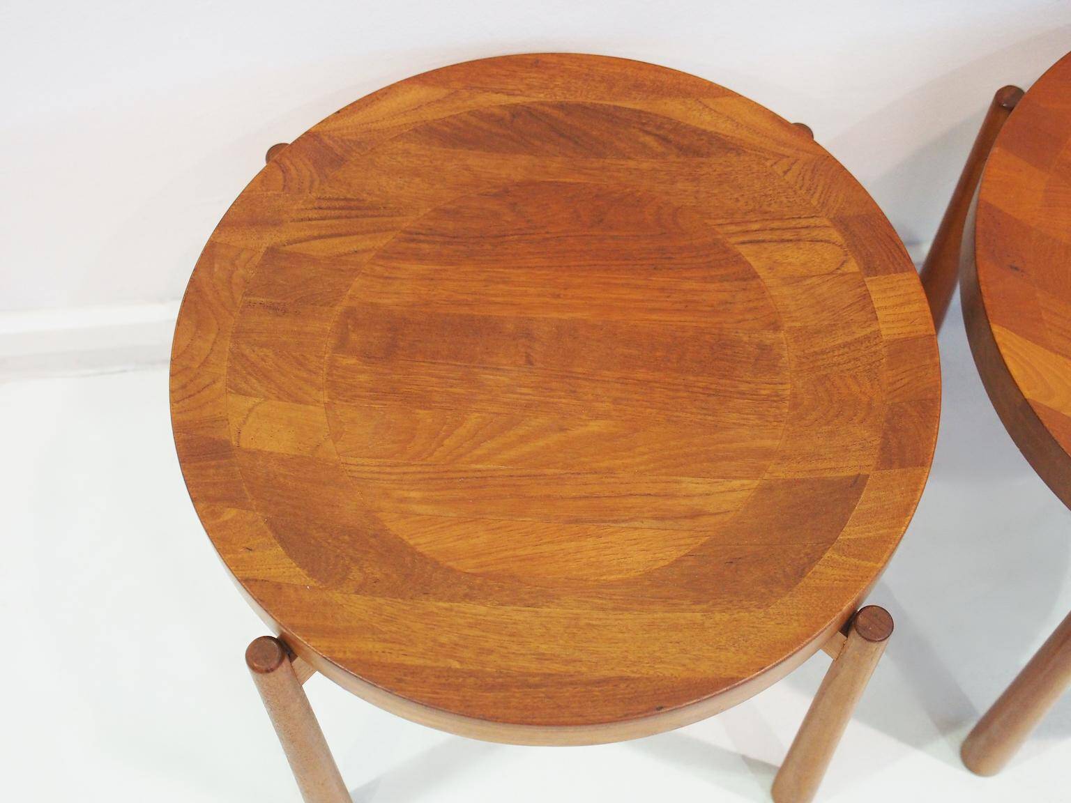 Pair of round teak side tables attributed to Jens Harald Quistgaard.