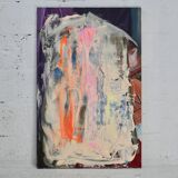 Abstract painting on canvas, dripping on figurative background, circa 1970.