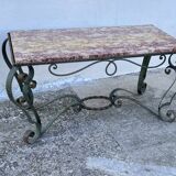 Vintage 1960s wrought iron and marble coffee table