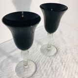 Stemmed glasses, vintage black flutes