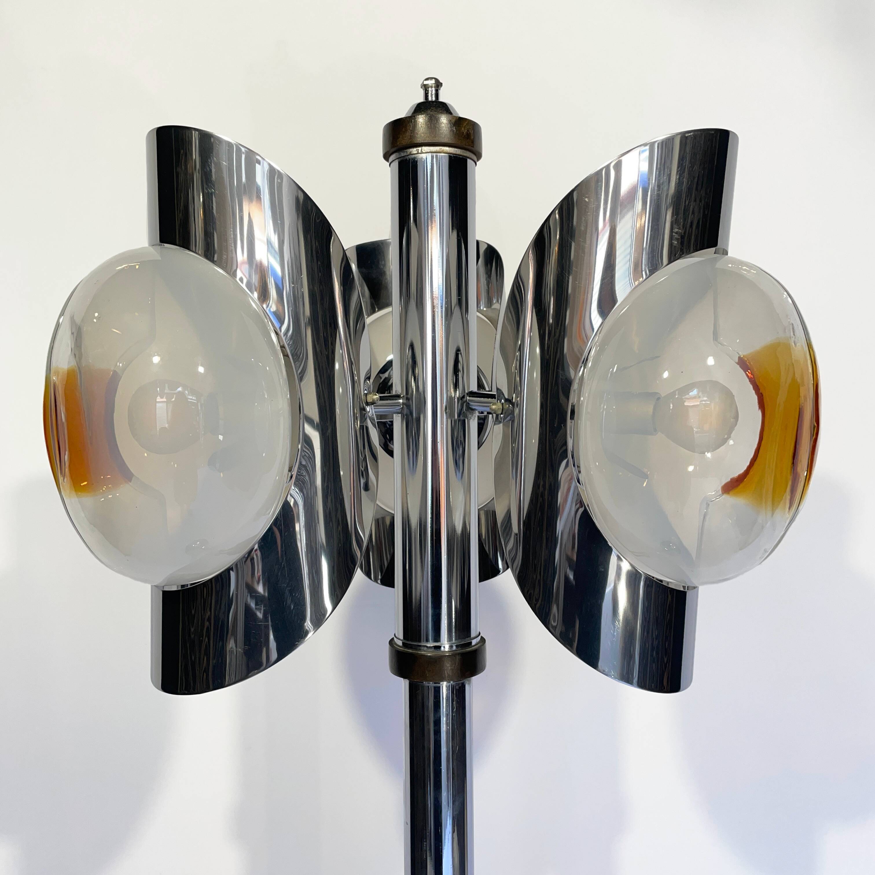 Chrome floor lamp 3 blown globes in murano glass