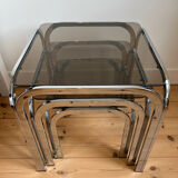 Set of 3 Roche Bobois nesting tables in smoked glass