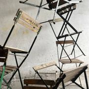 Vintage 1930 brewery terrace table with green metal and wooden folding chair