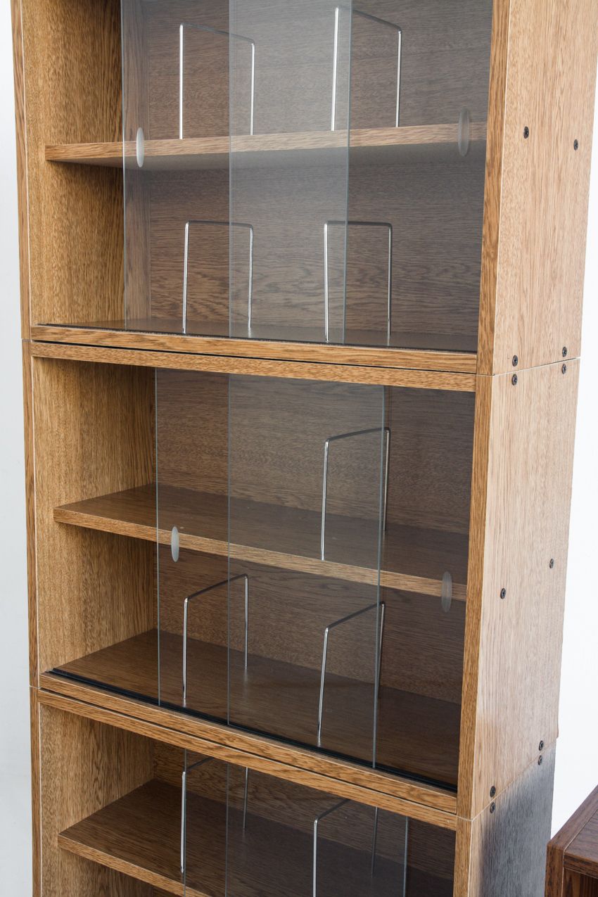Set of 4 vintage CD shelves with glass doors, France 1990