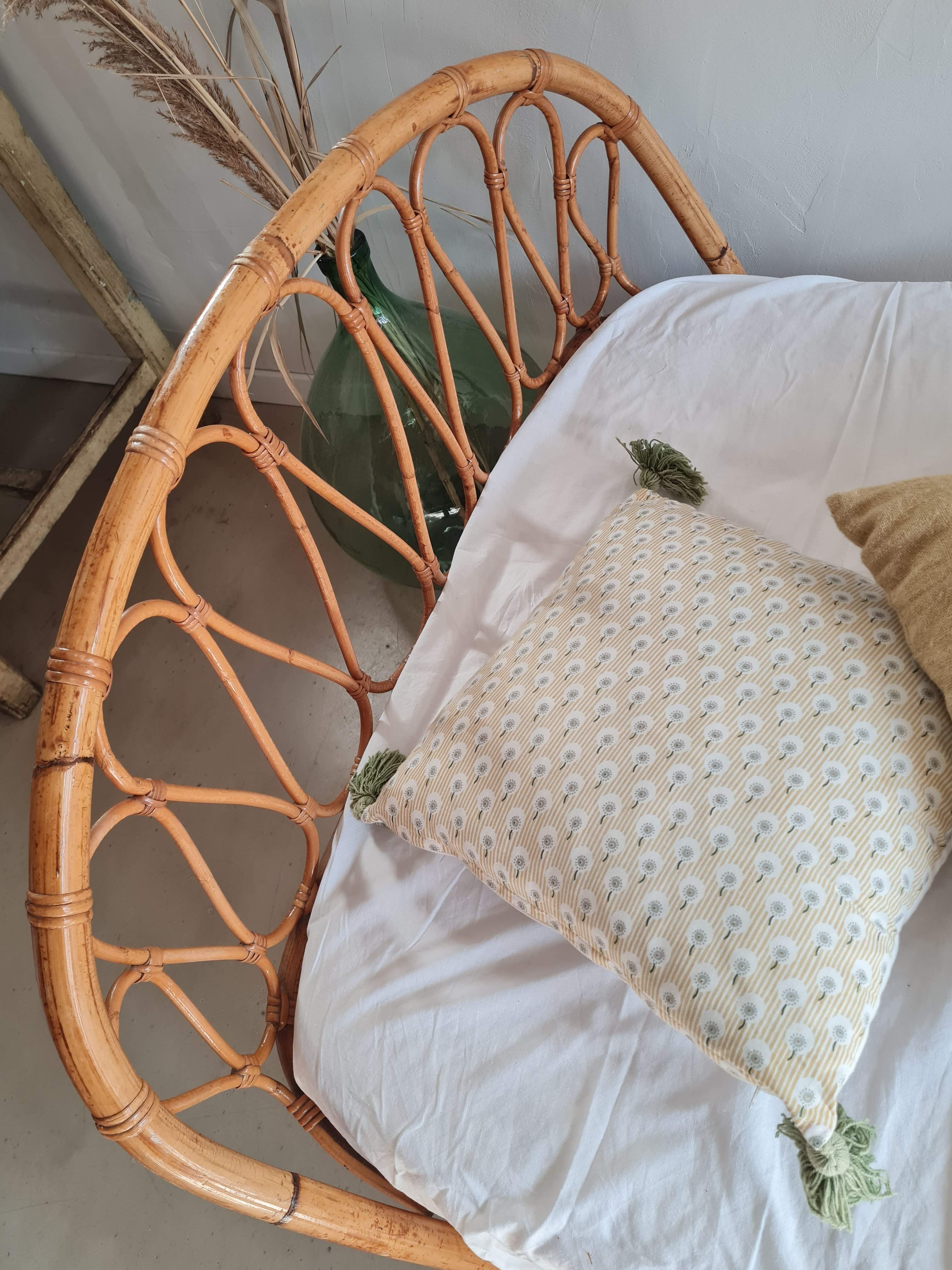 Vintage rattan and wicker bed