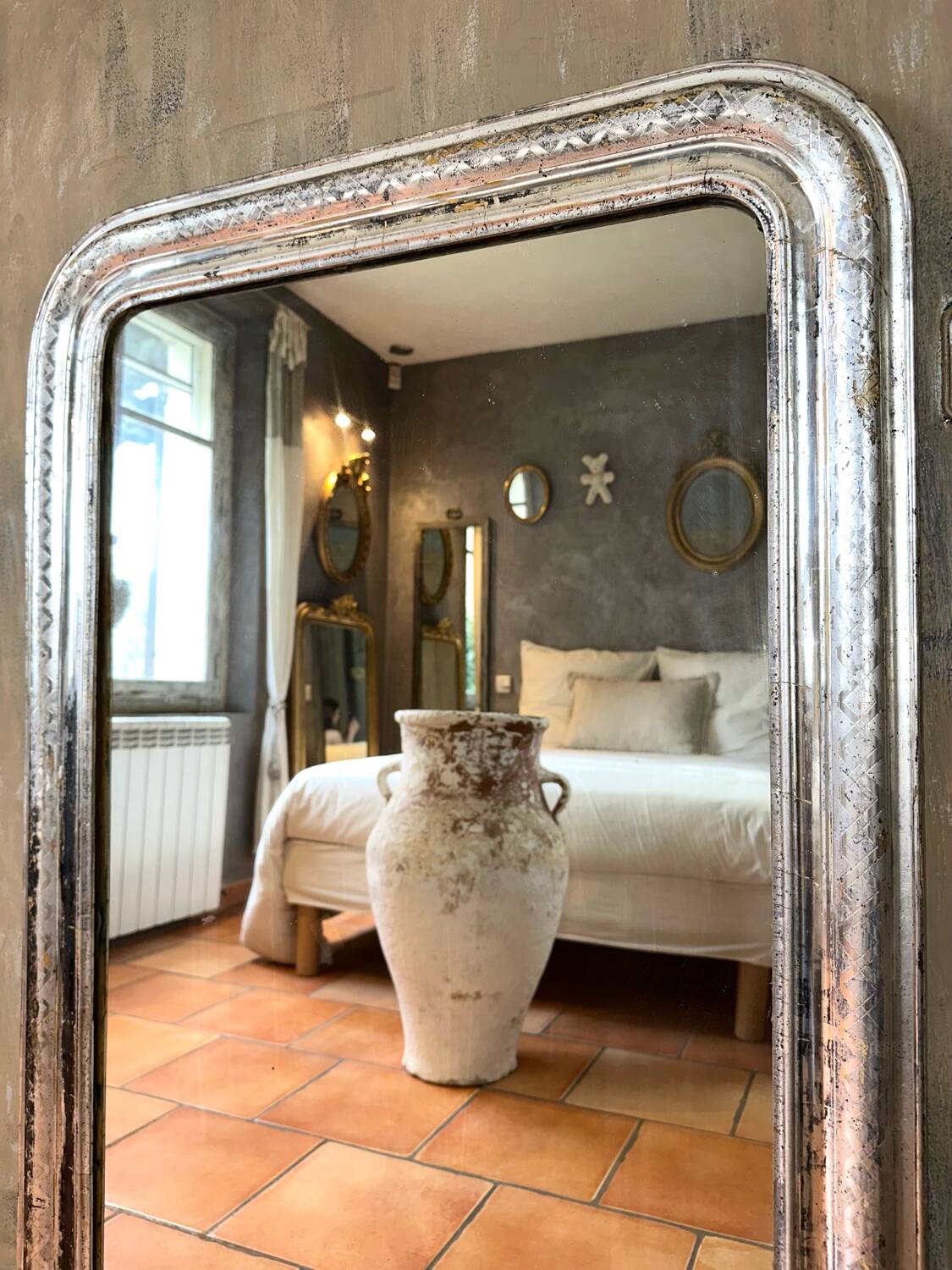 Miroir Louis-Philippe ancien argenté XIXème