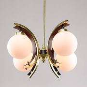 Mid-Century Modern Italian Brass and Opaline Chandelier