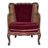 Fauteuil danois des années 1950, en velours, bois de frêne, maille.