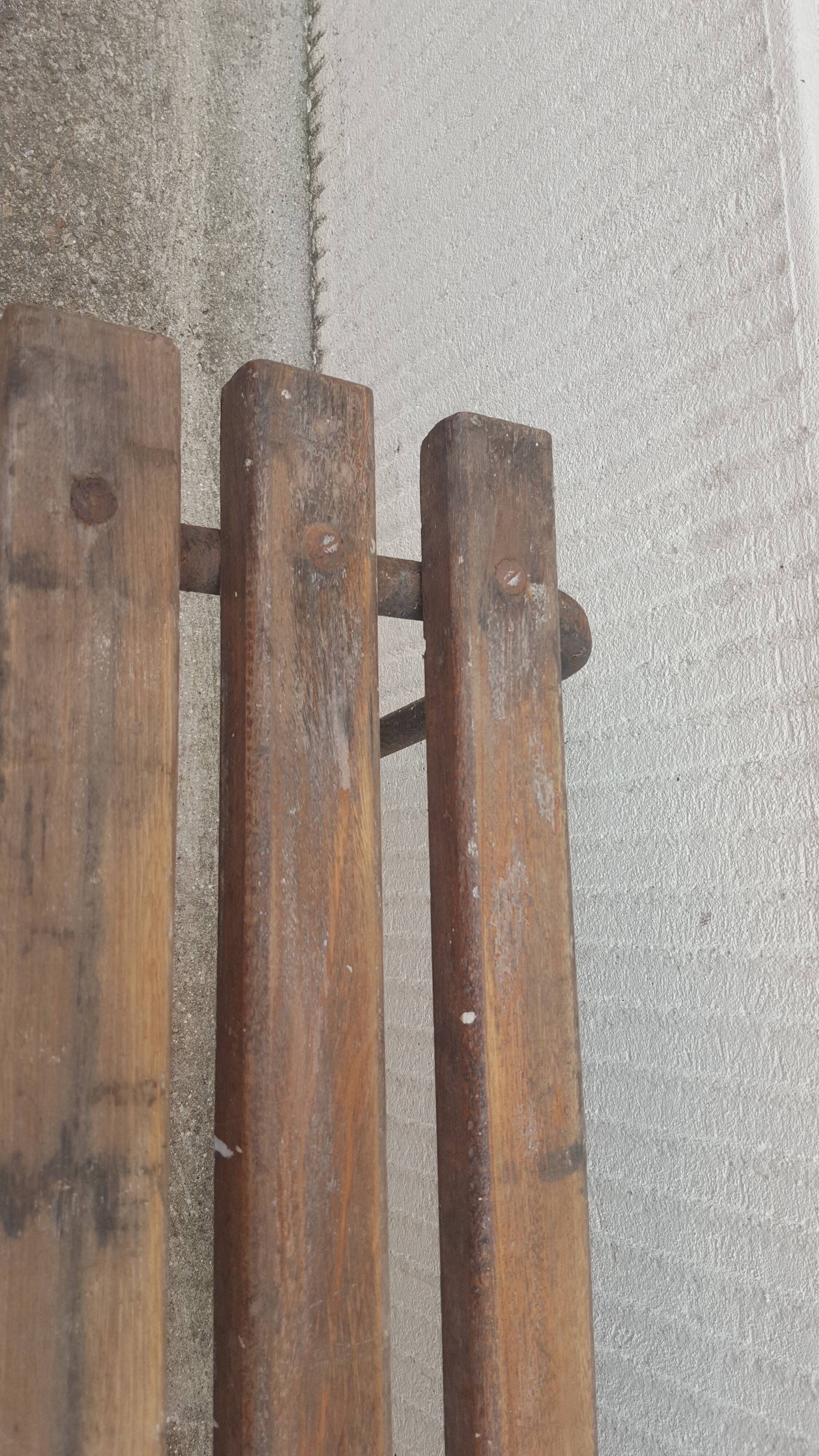 School bench wood and vintage metal