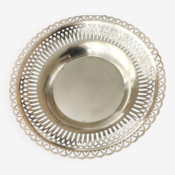 Silver metal bread basket openwork model