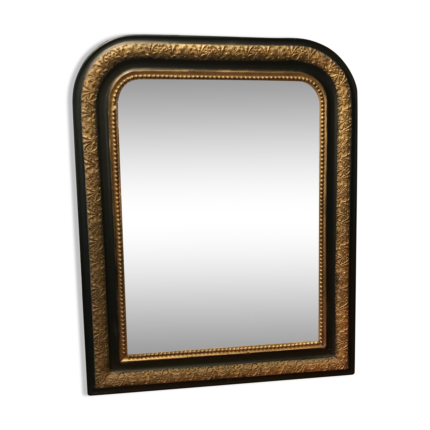 Miroir XIXè bois et stuc noirci et doré Napoléon III 49x60cm