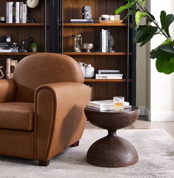 Wabi-Sabi Style Vintage Hourglass Shape Wooden Coffee Table, Living Room Furniture