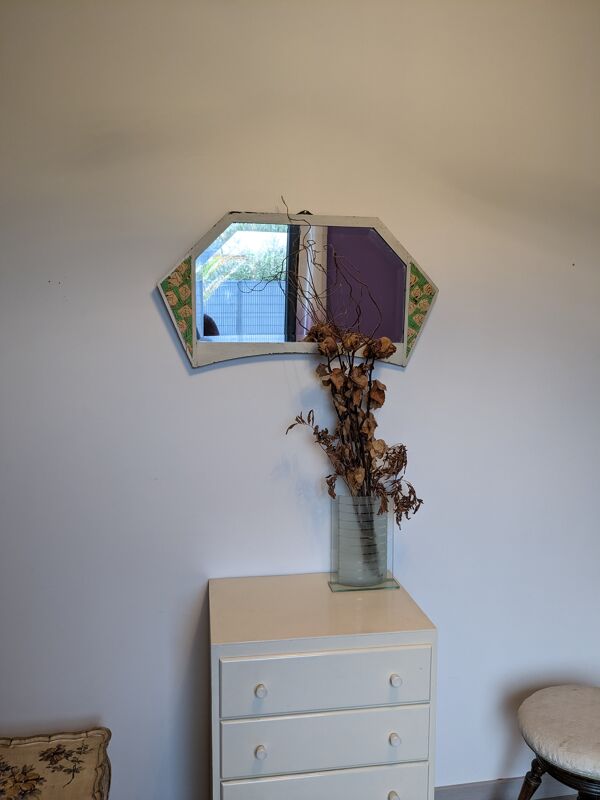 Miroir hexagonal biseauté style shabby chic 79 x 42 cm