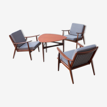 Danish teak set "boomerang" chairs and coffee table