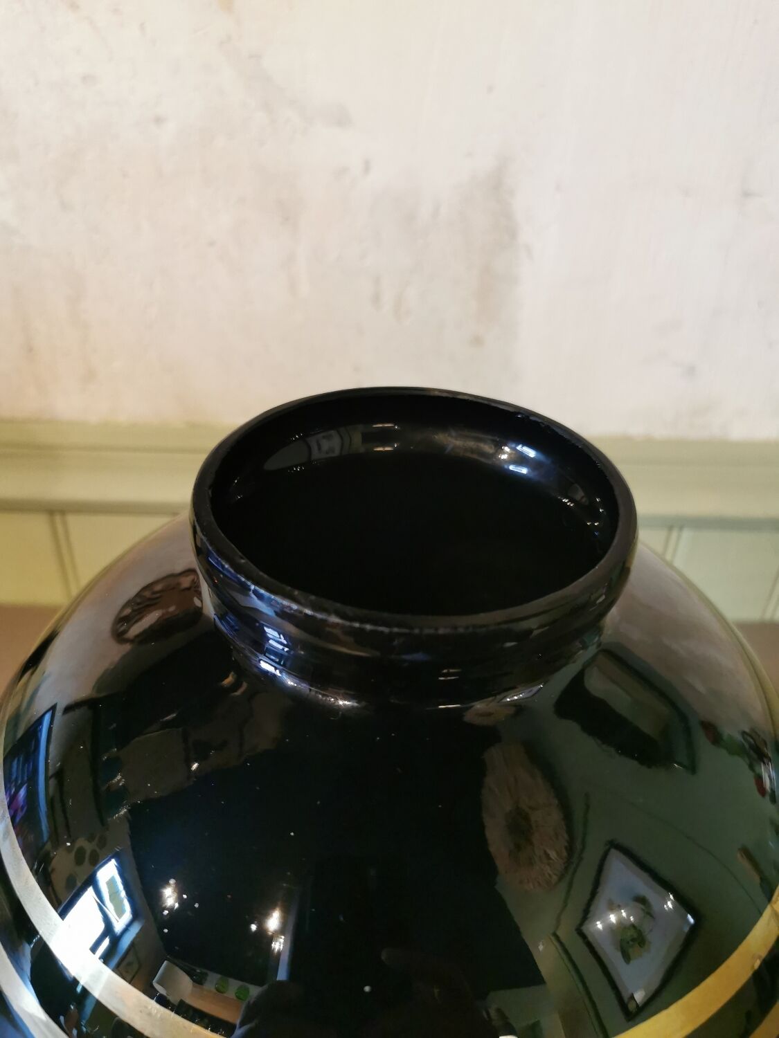 Art deco ball vase in black glass