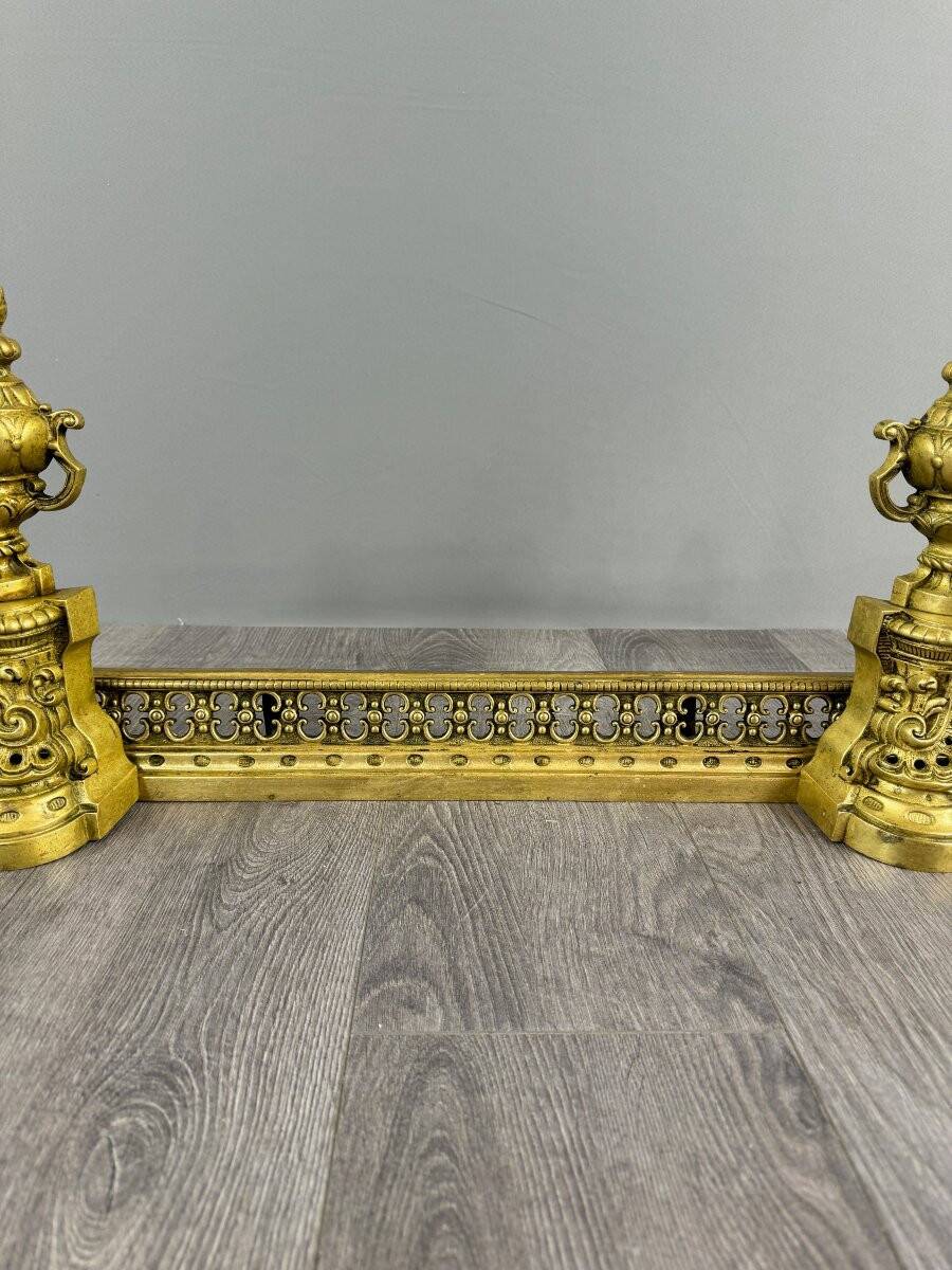 Pair of Gilt Bronze Andirons, Louis XVI Style, Late 19th Century