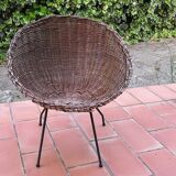 Round armchair rattan and rope Metal legs 50s/60s vintage