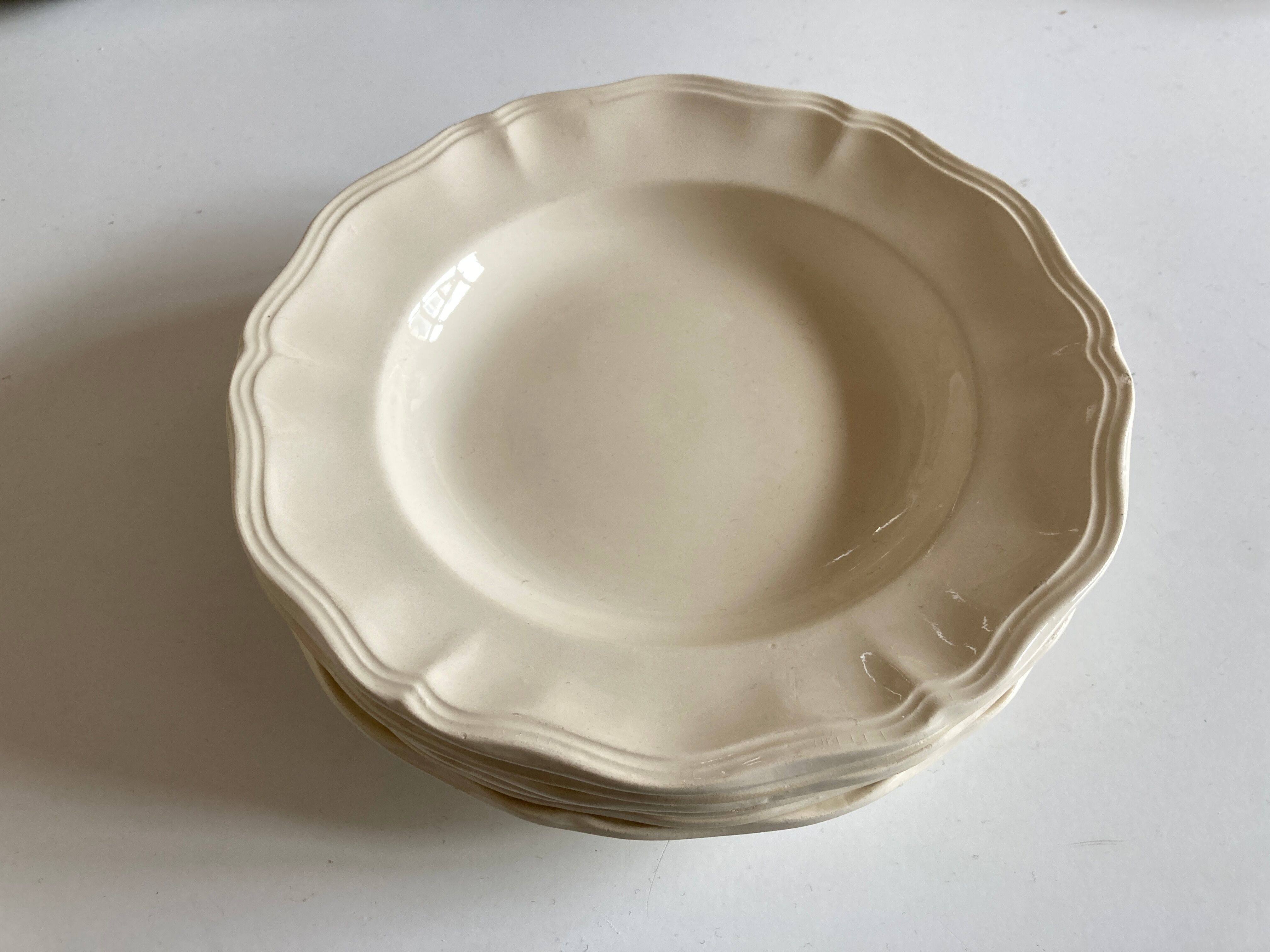 Set of 6 hollow plates Ivory of Sarreguemines with godrons