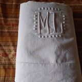 Old ecru linen sheet Monogram MC - 268 x 202 cm