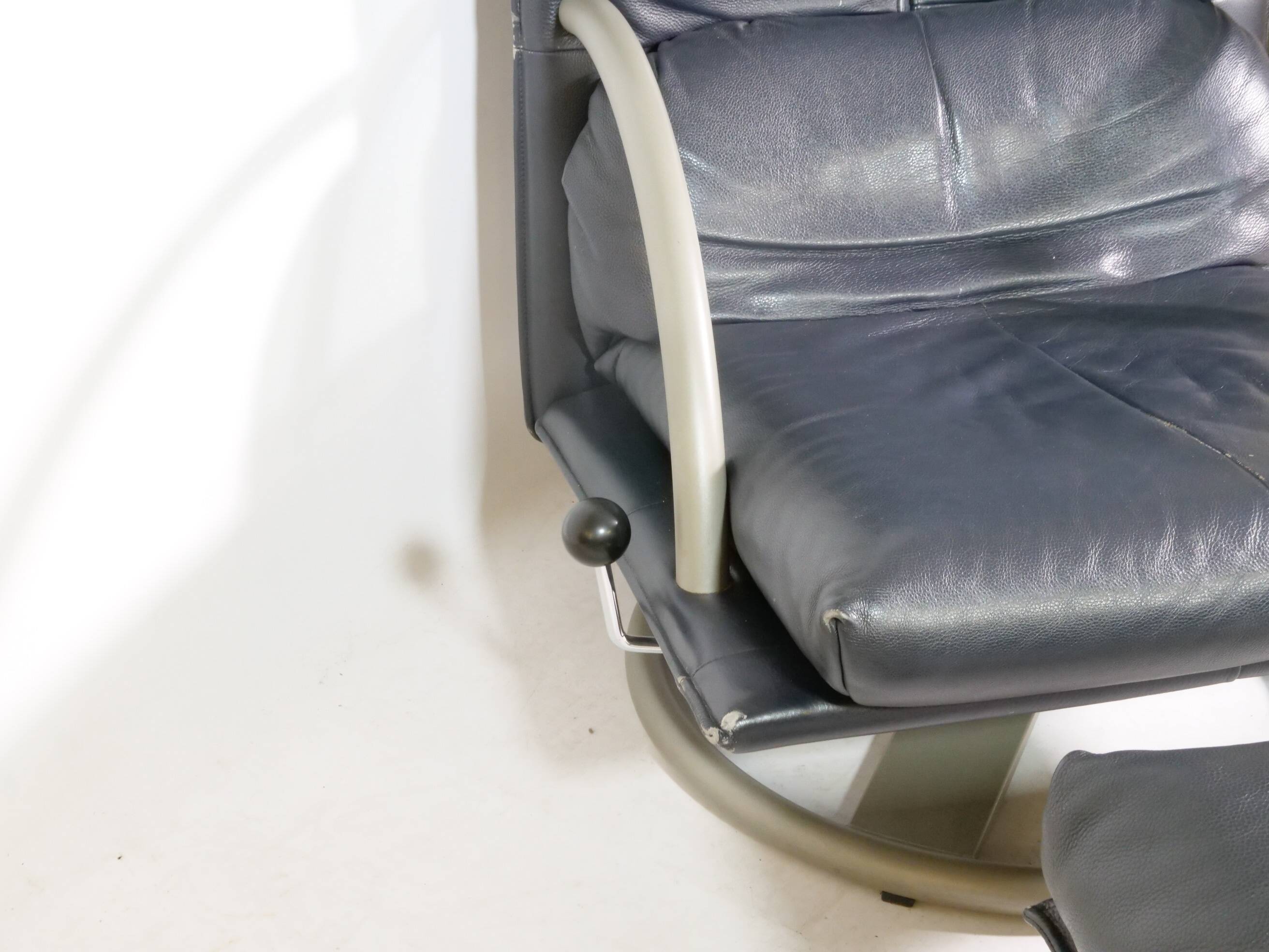 Vintage Design Leather Armchair Rolf Benz BMP 418 with Footstool, 1980s