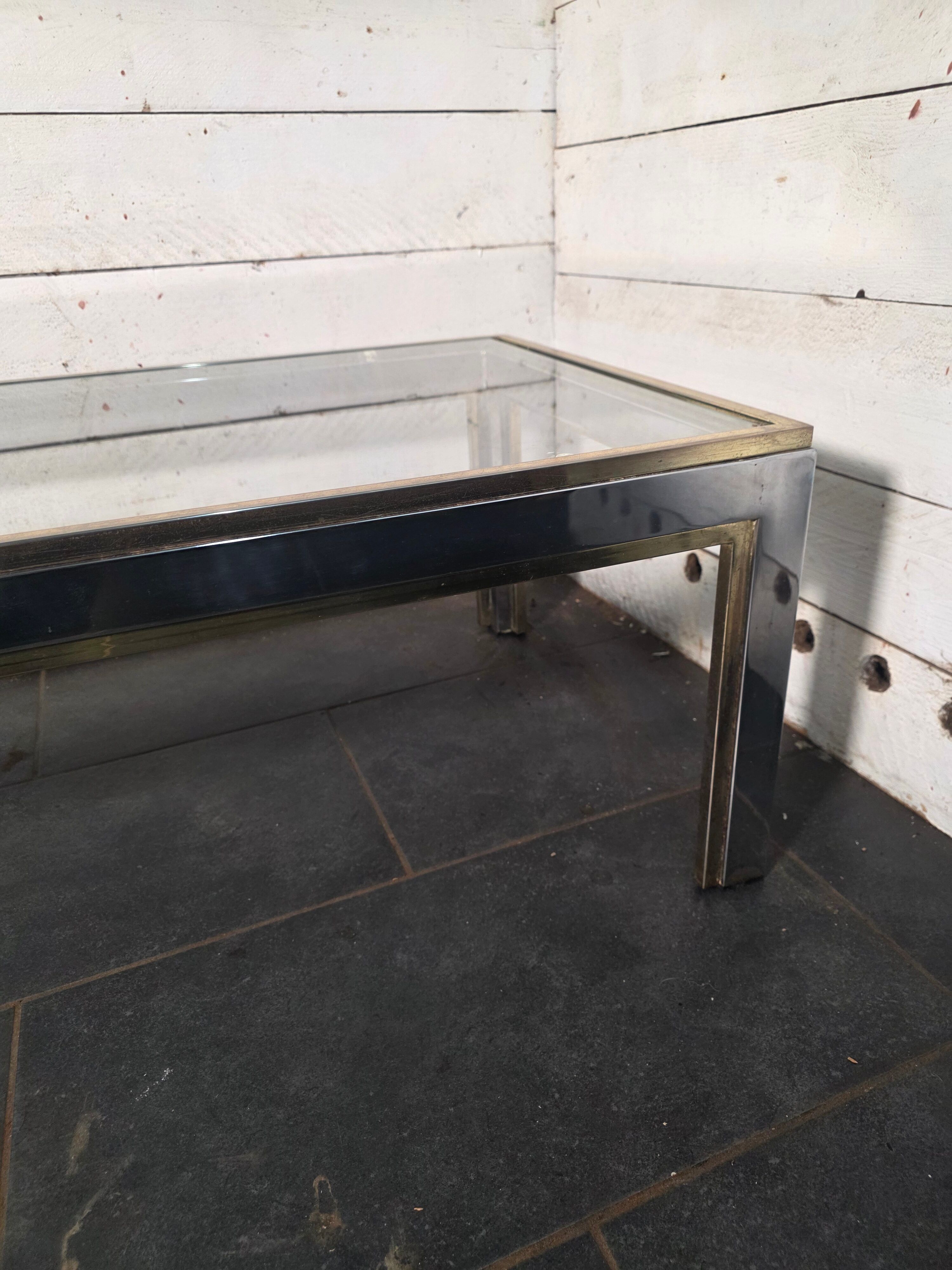 Chrome and gold metal coffee table by Romeo Rega from the 1970s.