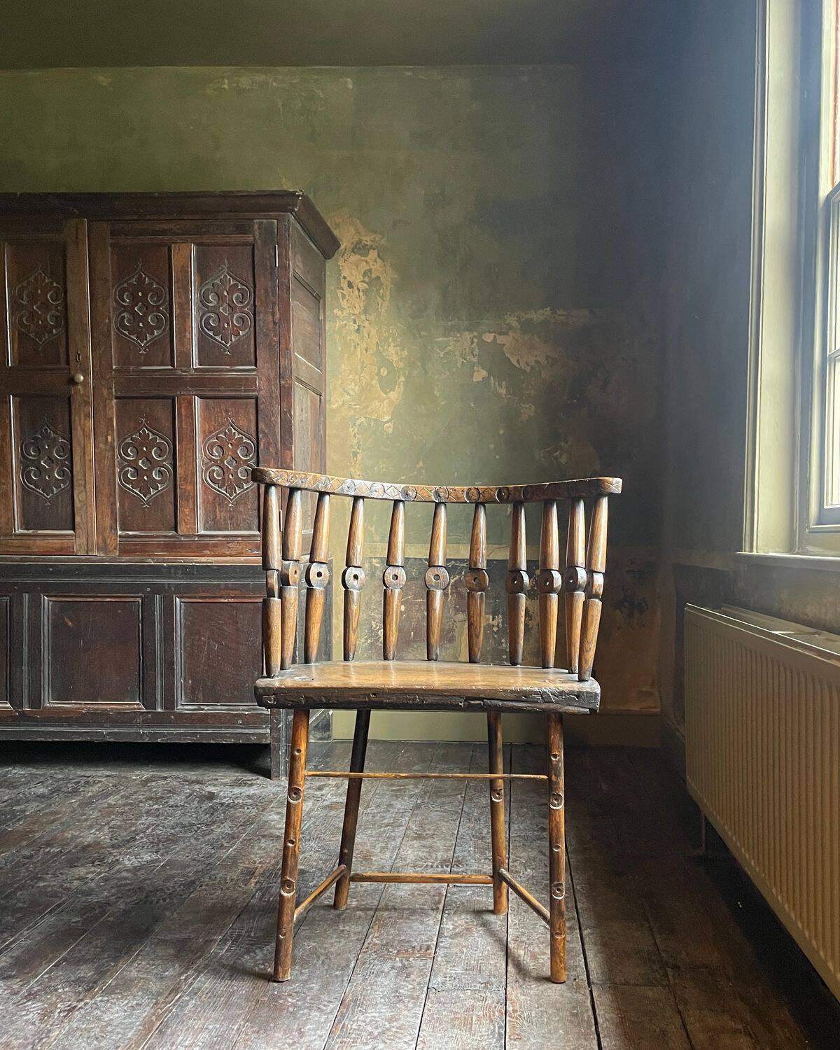 Circa Early 19th Century Century Welsh Vernacular Stick Back Hedge Chair