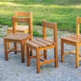 Set de 4 chaises des années 70 brutalistes en chêne