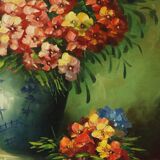 Grande nature morte de fleurs colorées signée 60x50cm