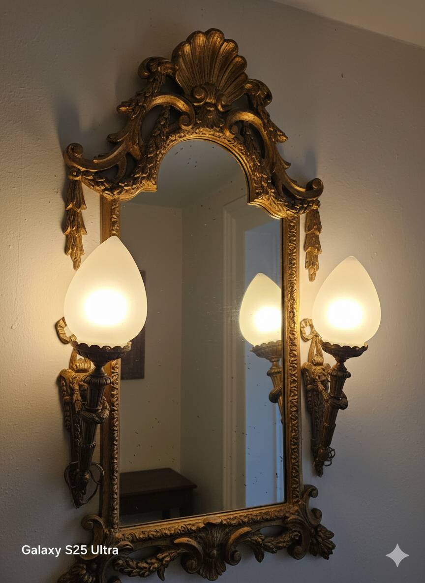 Pair of torch wall lights in Louis XVI style in 19th-century bronze.