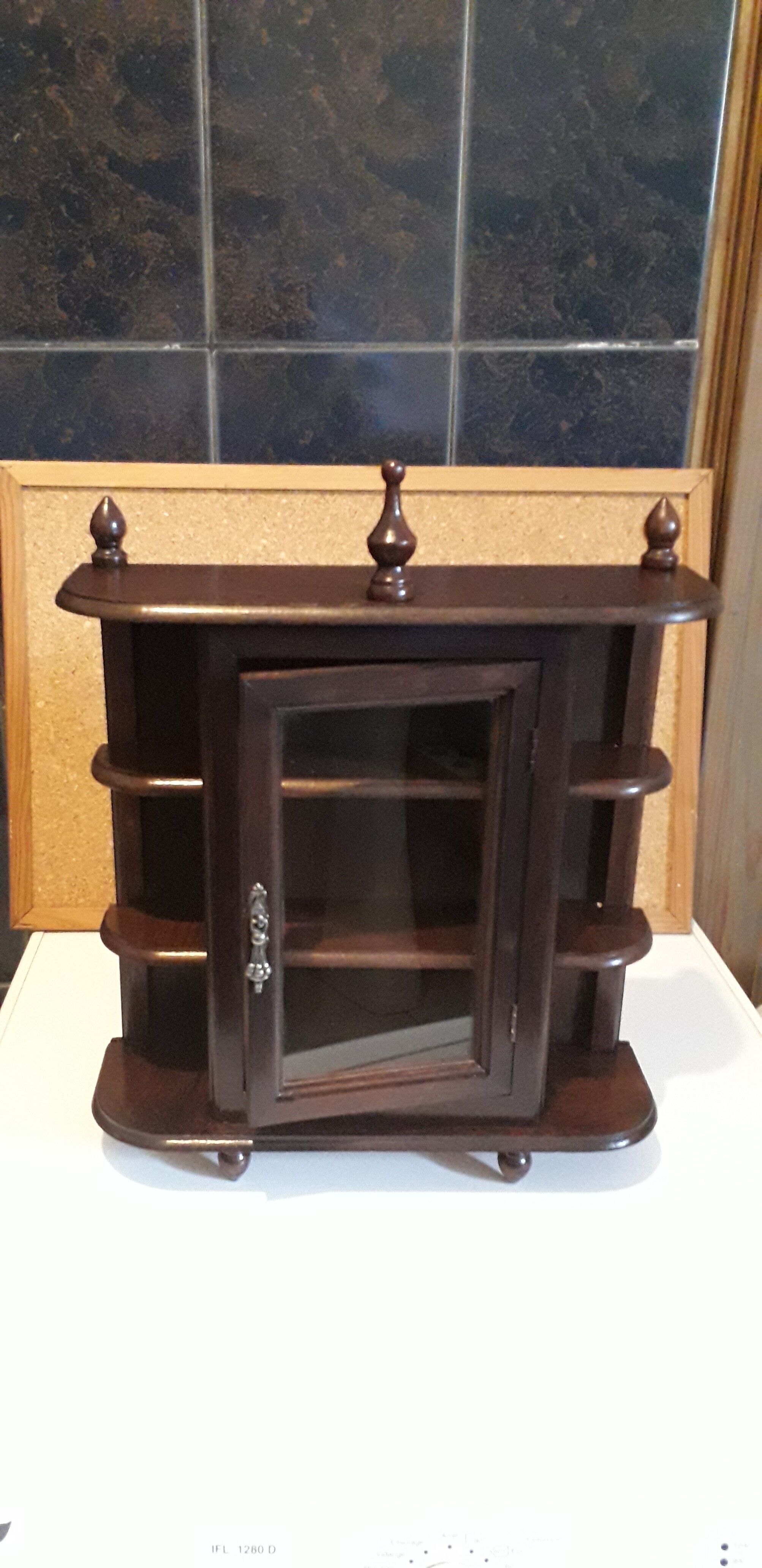 Vintage wooden showcase with 3 shelves, wenge color.