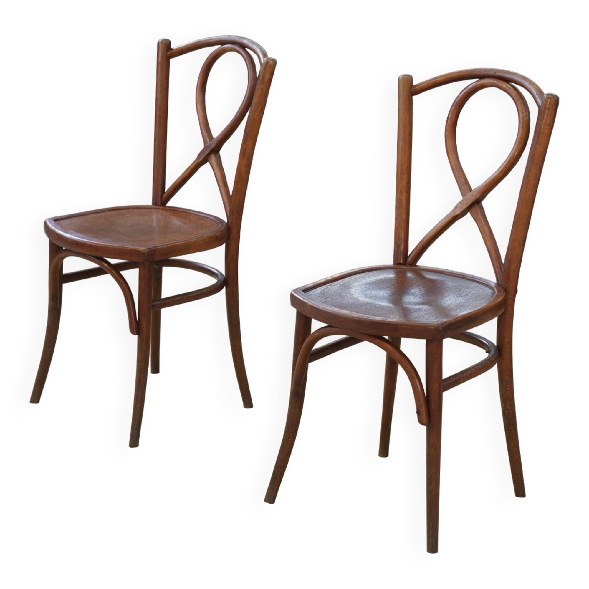 Paire de chaises bistrot en bois courbé 1950