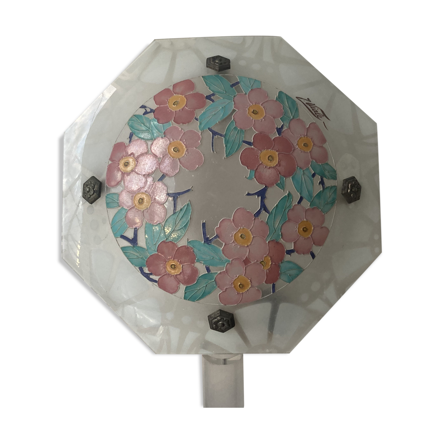 Art Deco enamelled glass ceiling light by J.Viale