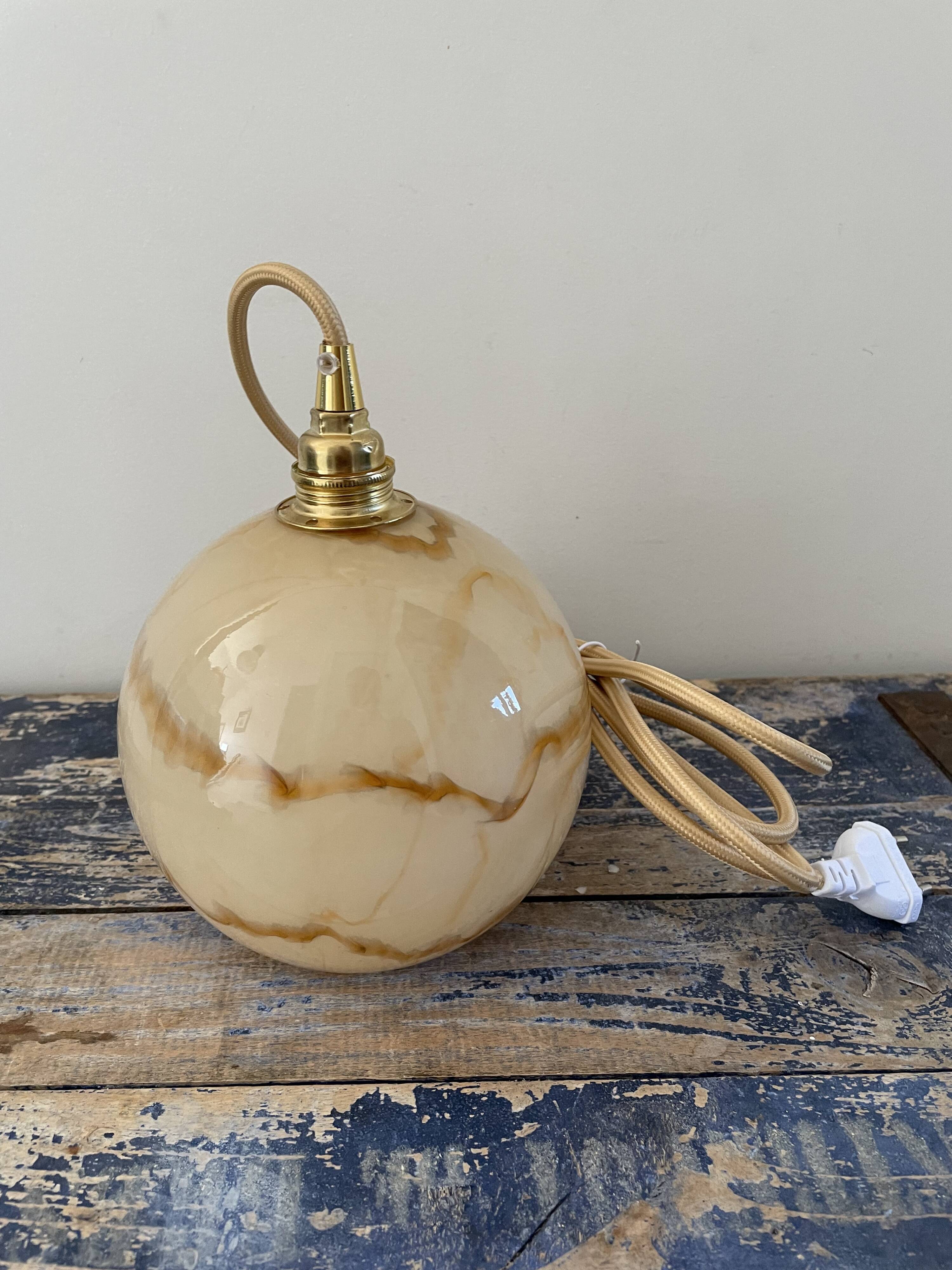 Art Deco walking lamp in marbled beige opaline