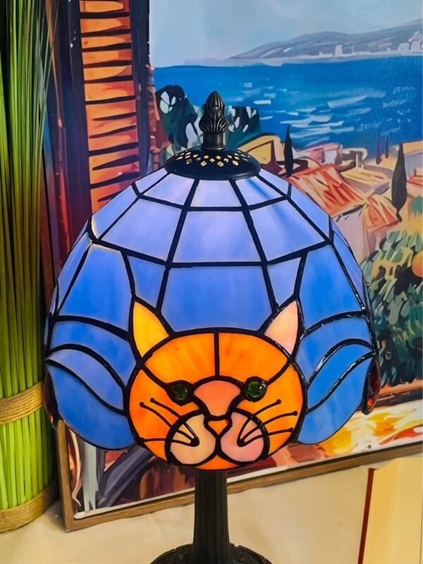 Vintage style Tiffany lamp | lampshade with cat motif