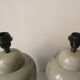 Pair of celadon crackle ceramic lamp bases decorated with flowers.