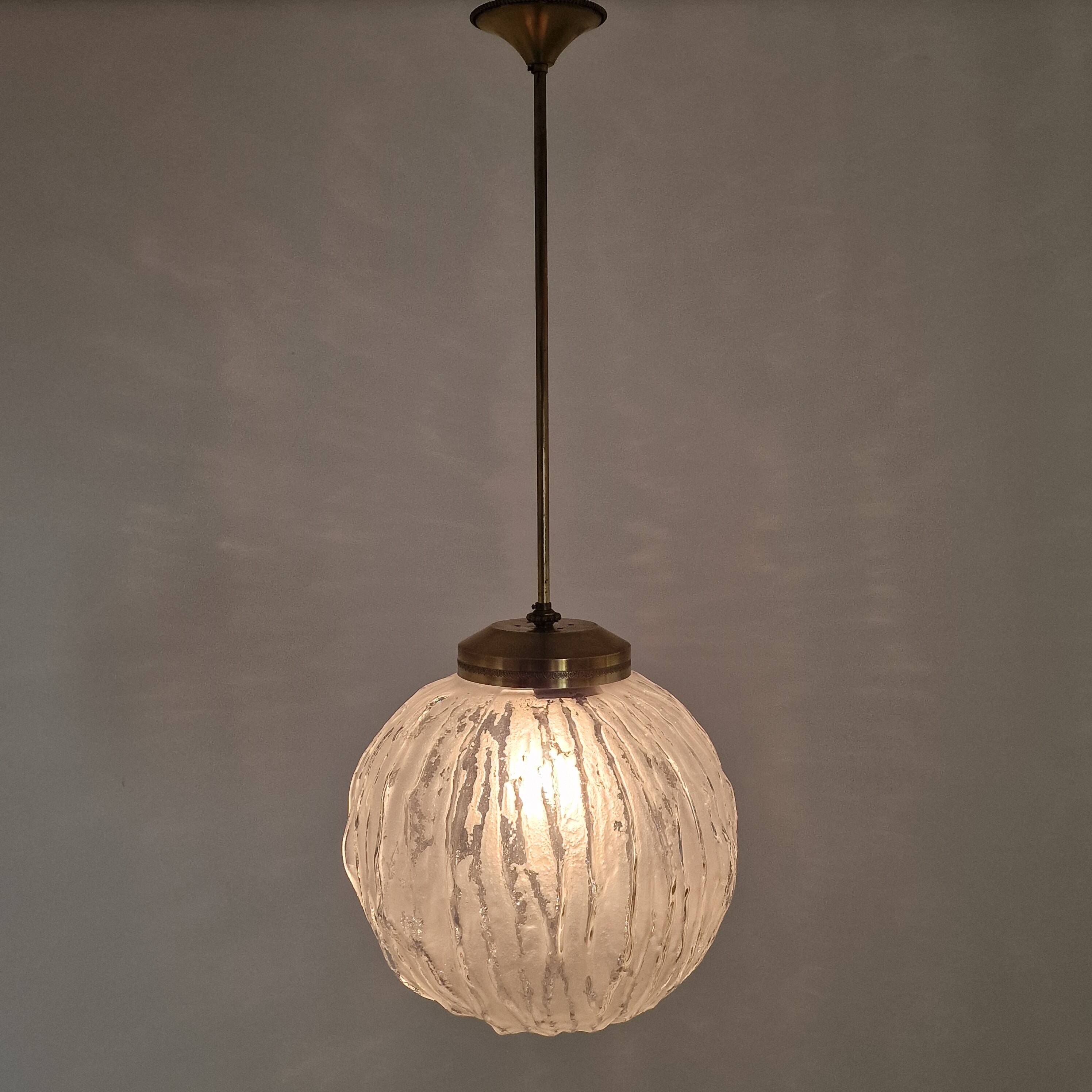 Angelo Brotto for Esperia Pendant Light in Murano Glass and Brass