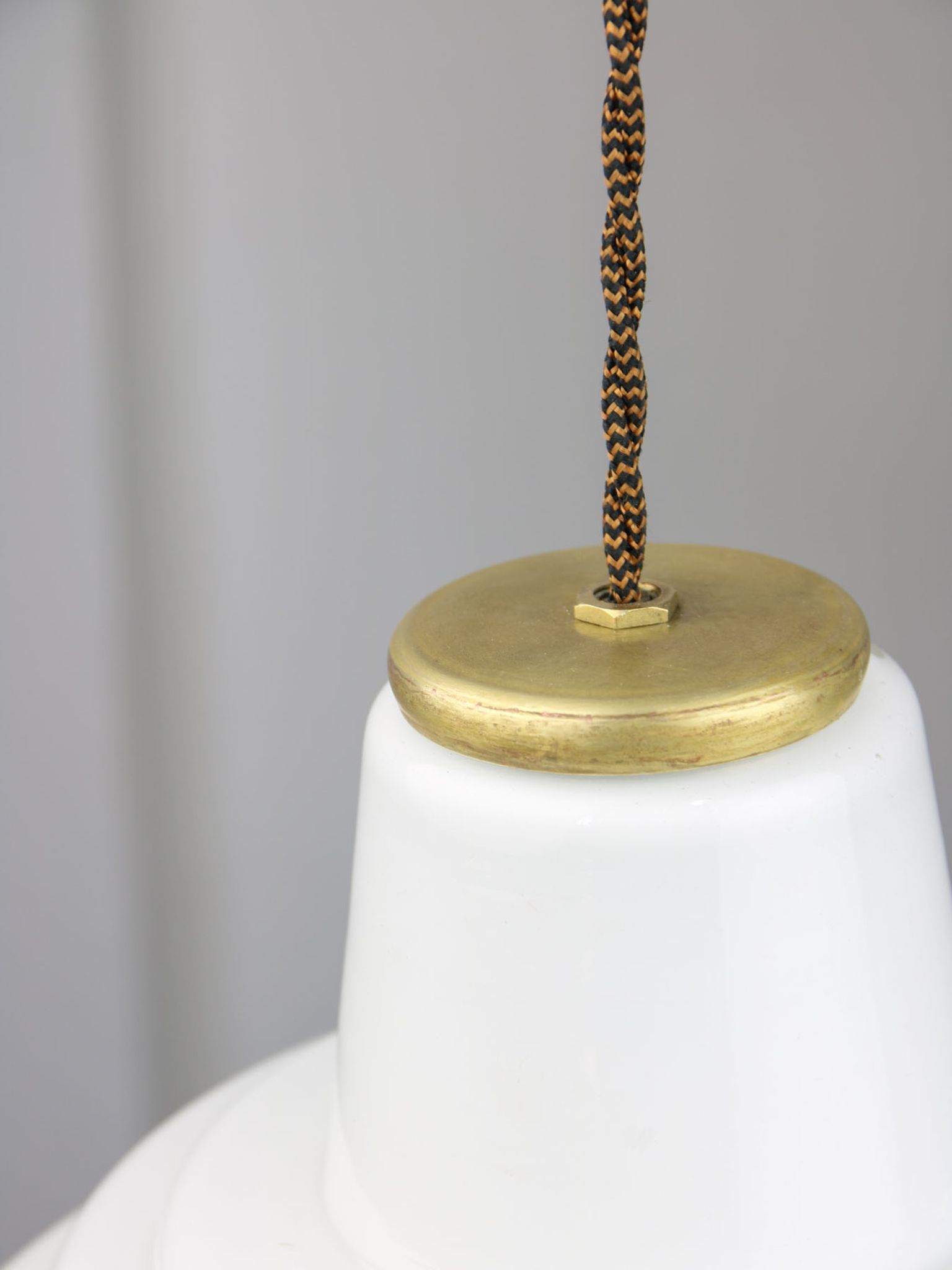 Mid-century Brass and Opaline Pendant Lamp, Italy