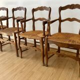 Set of 4 Louis XV style oak straw chairs/armchairs