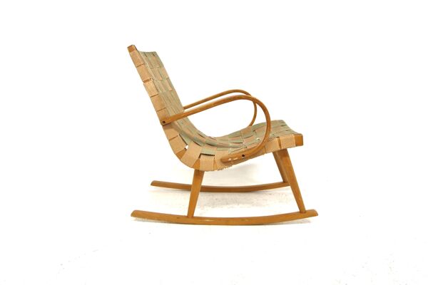 Rocking-chair scandinave en toile de jute, Suède, 1970